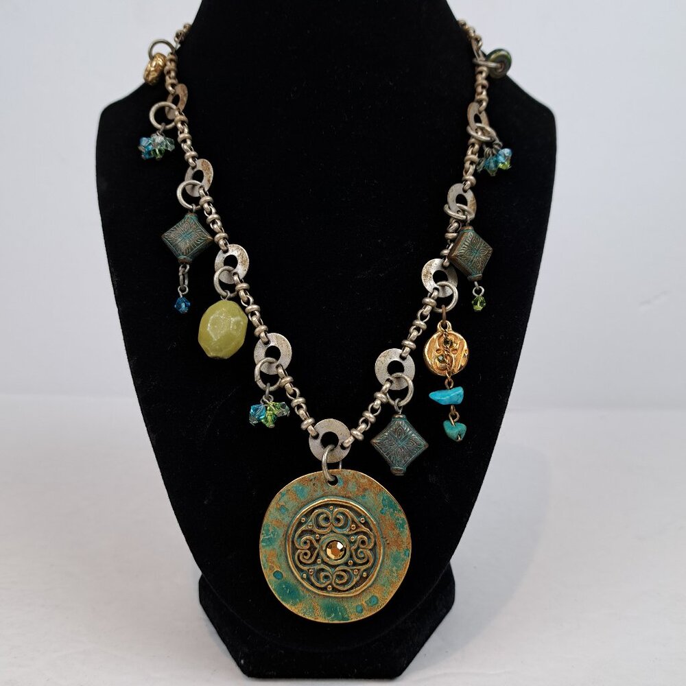 Chico's Medallion Dangling Beaded Boho Necklace